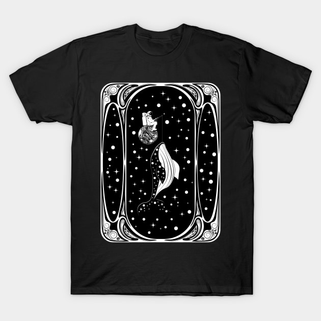 Spaceman fishing space whale T-Shirt by AnnArtshock